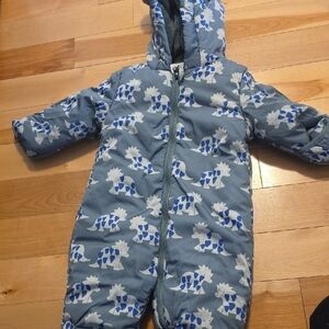 Blue Dinosaur Print Baby Snowsuit